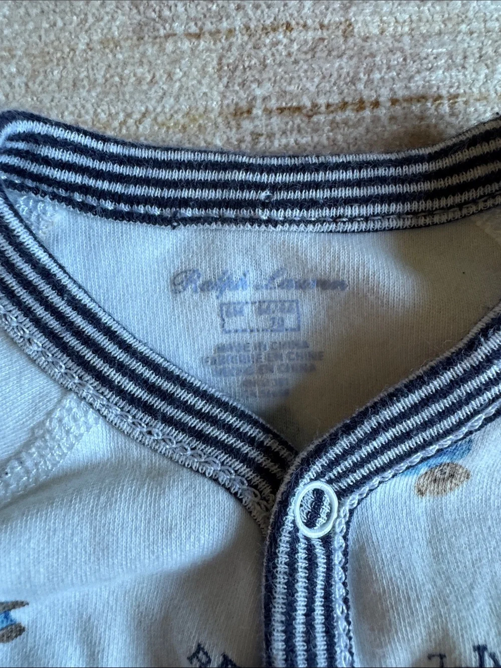 Ralph Lauren White Footed One-Piece with Blue Bear Print size 6M